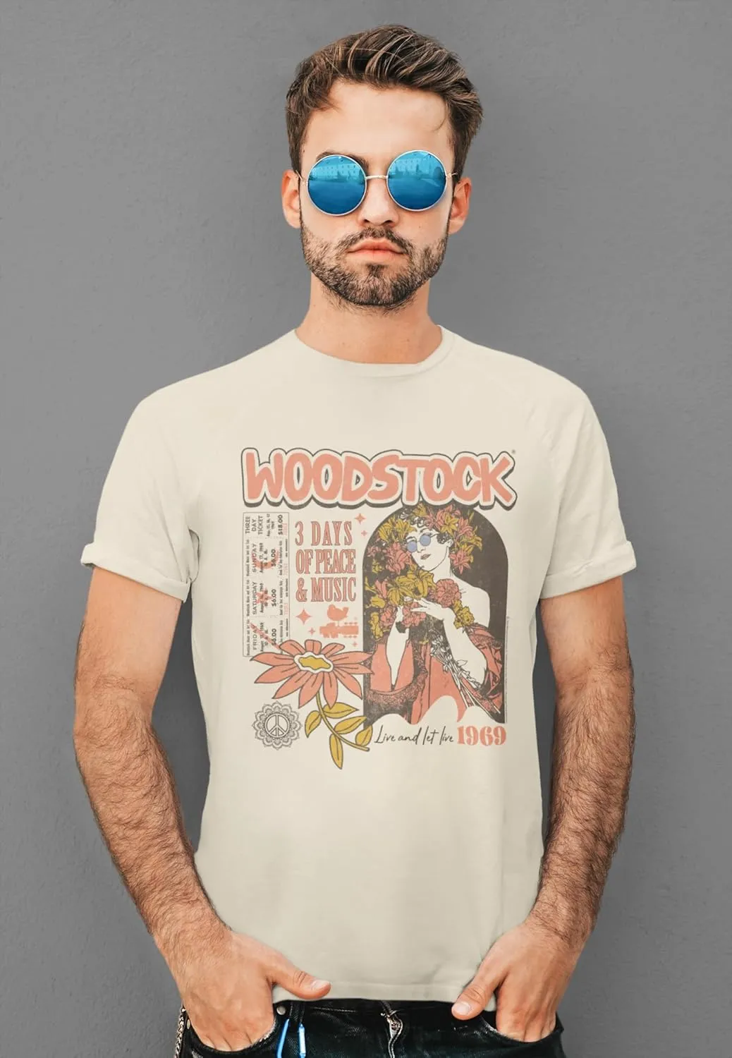 Woodstock 3 Days of Peace and Music Adult Short Sleeve T Shirt 60s Music Vintage Style Graphic Tees