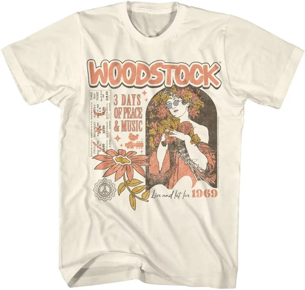 Woodstock 3 Days of Peace and Music Adult Short Sleeve T Shirt 60s Music Vintage Style Graphic Tees